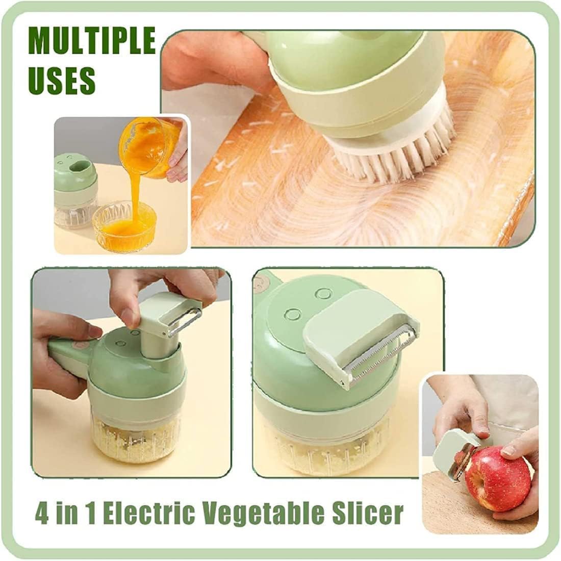 Multifunctional Portable Vegetable Processor, Electric 4-In-1 Chopper Set, Rechargeable, Ideal for Garlic, Peppers, Celery, Meat