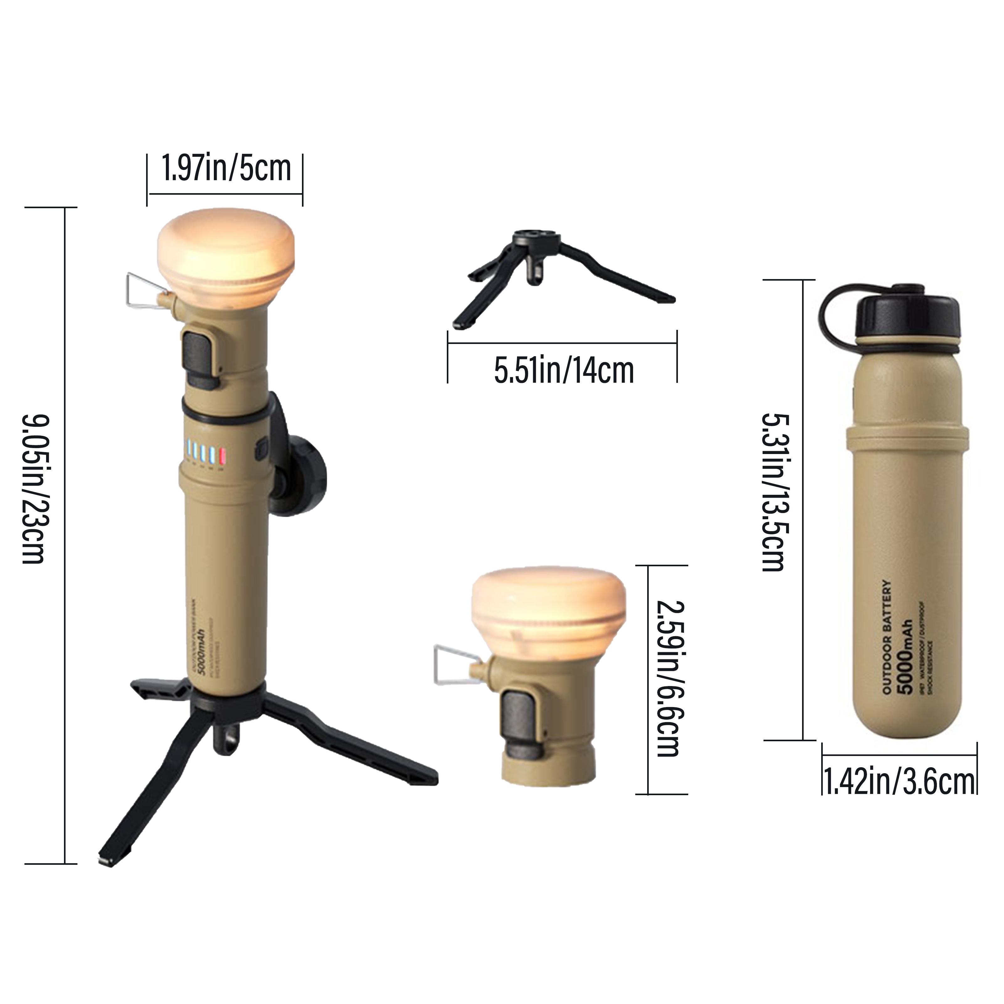 Camping Light with Mini Tripod, USB Rechargeable LED Lantern & Power Bank, Stepless Dimming, 5000mAh Battery，Fast Phone Charging, Camping Lantern for Hiking, Fishing, Emergency Outdoor Use