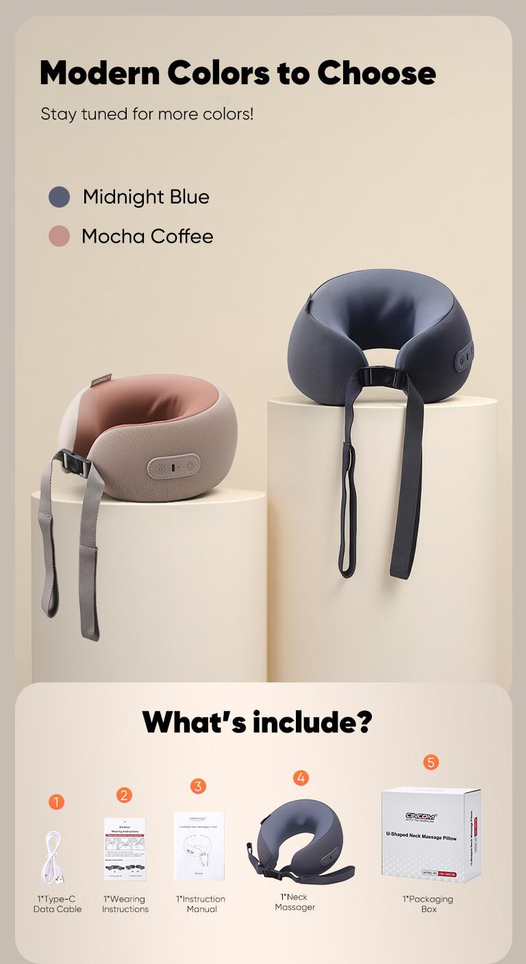 CINCOM U-Shaped Neck Massager Pillow（Midnight Blue） for Cervical Support, with Soothing Heat & Kneading, 360° Memory Foam Support, Cordless, Rechargeable & Portable, Perfect Gift for Black Friday, Thanksgiving, Christmas, Birthdays & More