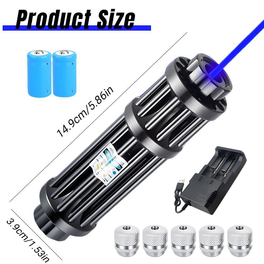 【Back To School Gift】Portable Rechargeable Blue Laser Pointer Pen, Unisex Metal Handheld Outdoor Light with 5 Pattern Heads, Battery Charger for Teachers, Tools and Gadgets Cool Gadgets