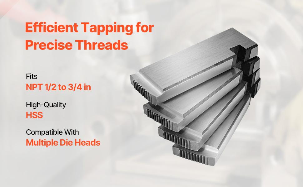 VEVOR Threading Machine Dies, 1/2-3/4 NPT Pipe Dies(4 Packs), Right-Handed HSS Pipe Threading Dies, Fit VEVOR Split-Type Machines, RIDGID Universal Die Heads 504A, 711, 713, 811A, 815A, 816, 817, 842