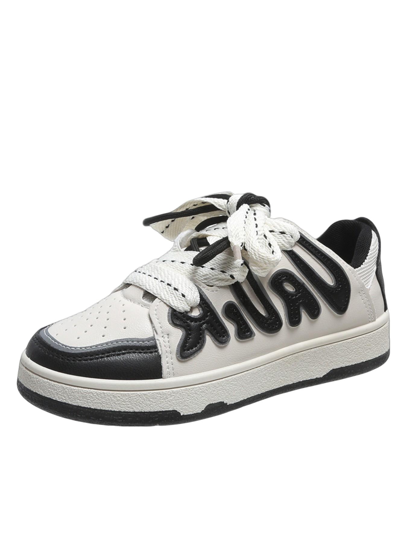 Cool Letter Colorblock Thick Sole Sneakers for Women, Unique Design Casual Sports Shoes, Anti-Slip Durable Student Shoes, Streetwear Retro Trainers