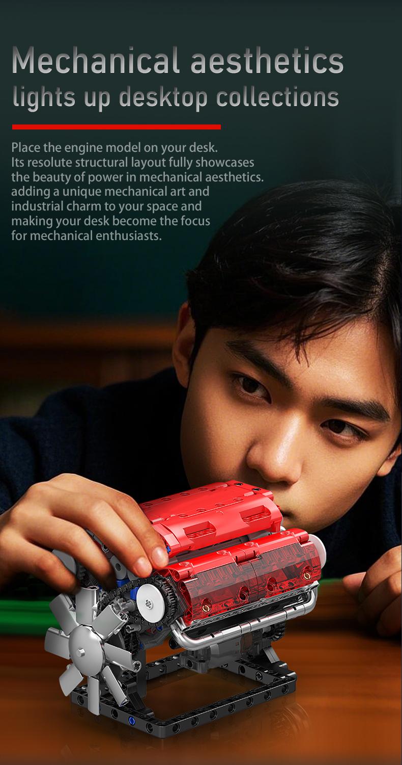 Mould King 10155 V-type engine Red Motor Model Building Block STEM DIY Gift Adult Kid Toy 552 Pcs Brick