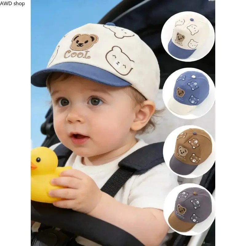 Kids Baseball Cap, Toddler Sun Hat Infant Baby Headwear, Cartoon Bear Animal Soft‑Brim Baby Baseball Cap, Lightweight Sun Protective Comfort Fit, For Newborn Toddlers 3‑18 Months, Outdoor Play Beach Trip & Daily Casual Wear