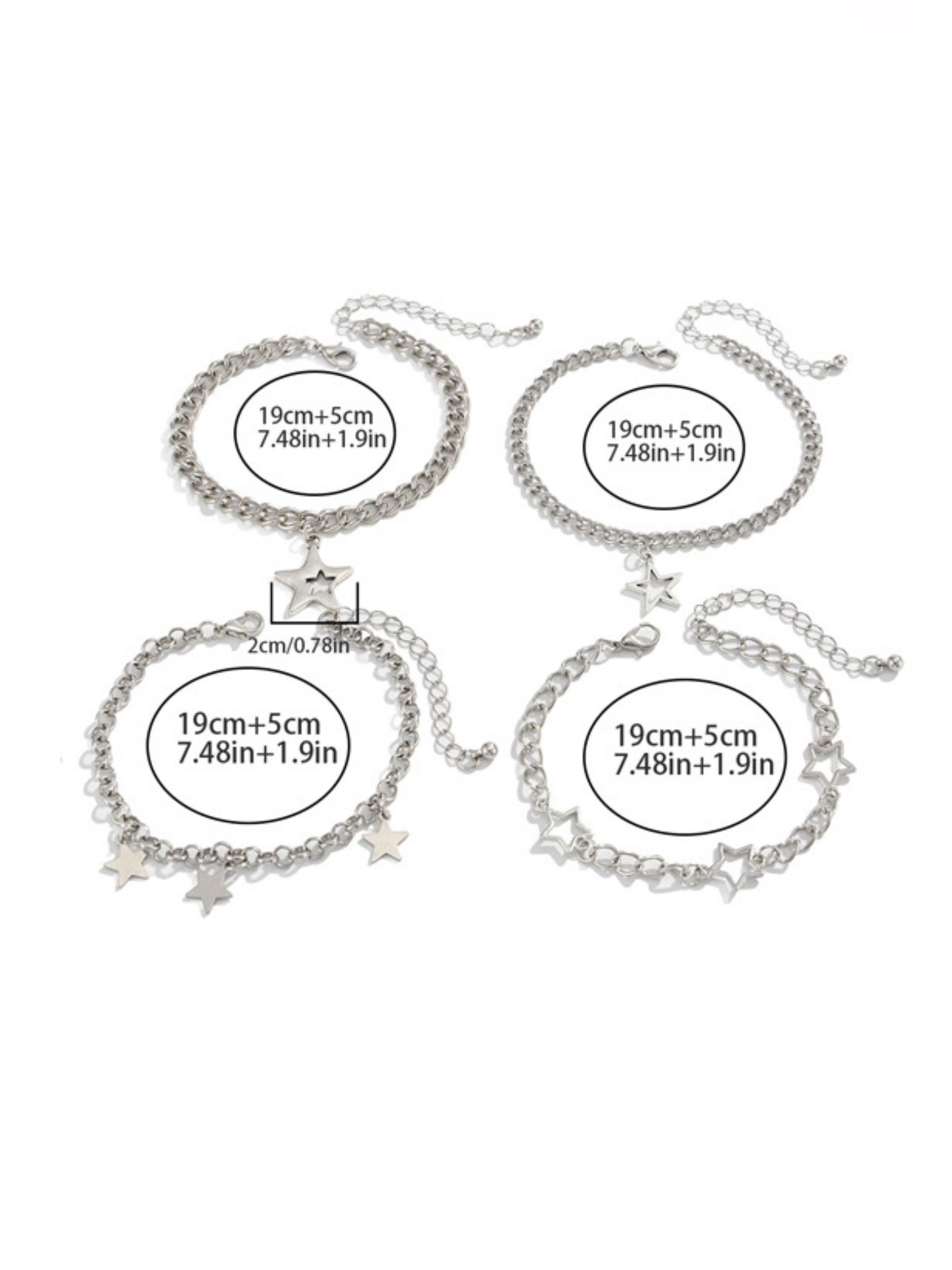 Men's Hip Hop Style Hollow Out Star Stackable Fashion Bracelet Set, Casual Vintage Design Daily Party Metal Bracelets Gift, Layered Bracelet Set