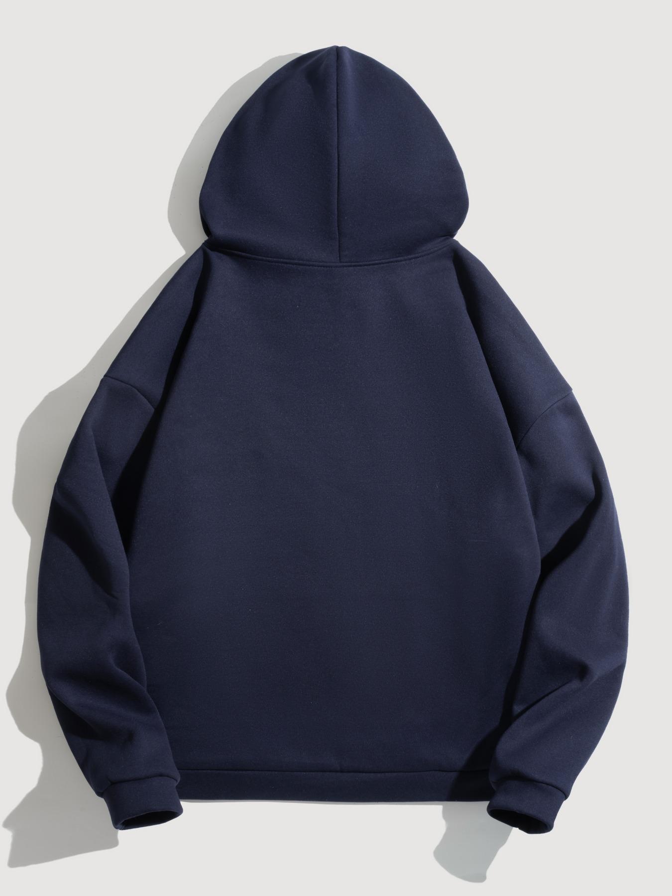 Men's Fall Winter Hooded Sweatshirt, Long Sleeve, Solid Color, Casual Sporty Style, Soft Fabric, Streetwear Fashion