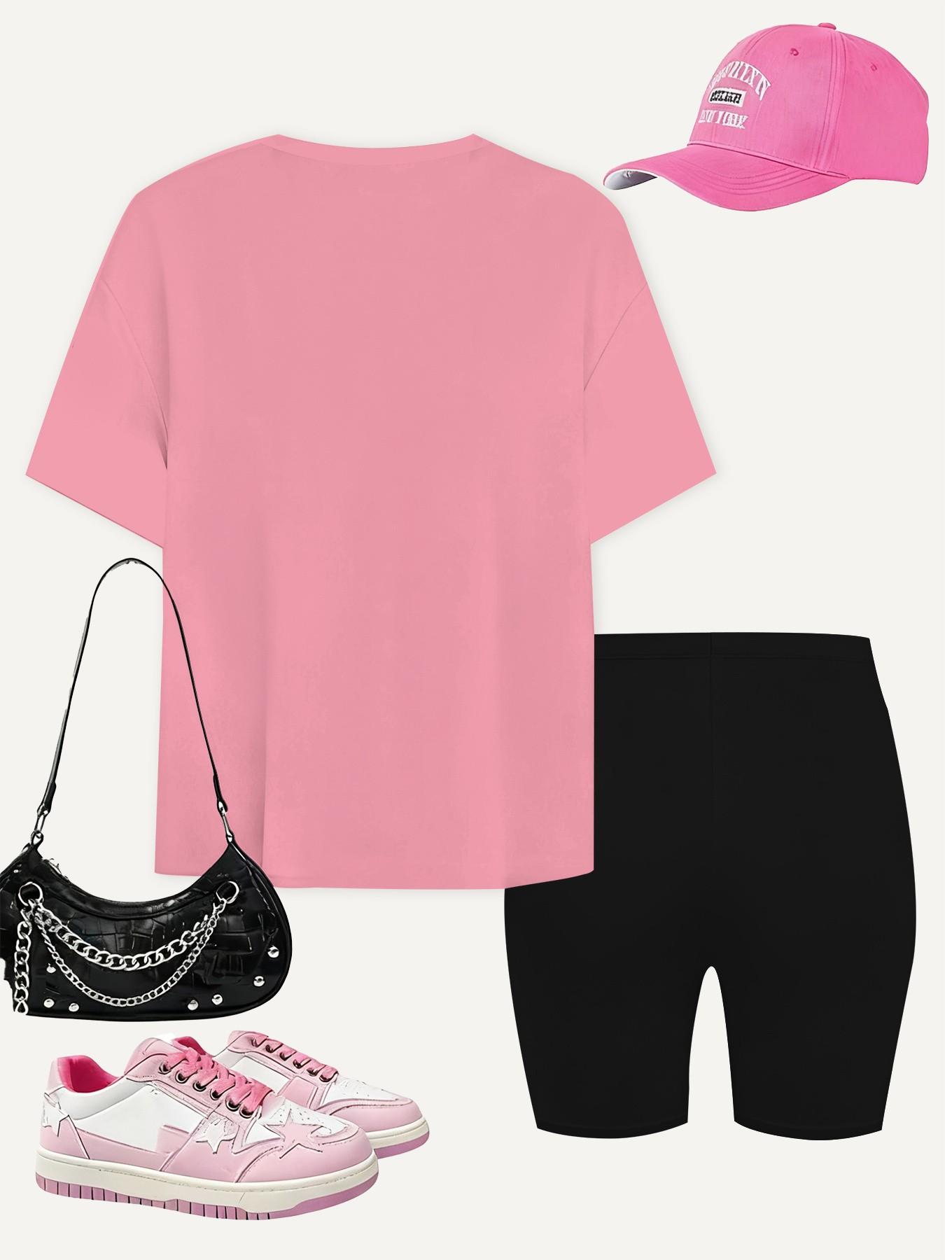 Dopamine Girls Pink Butterfly Print Short Sleeve Biker Shorts Set Summer Energetic Streetwear 2Pcs