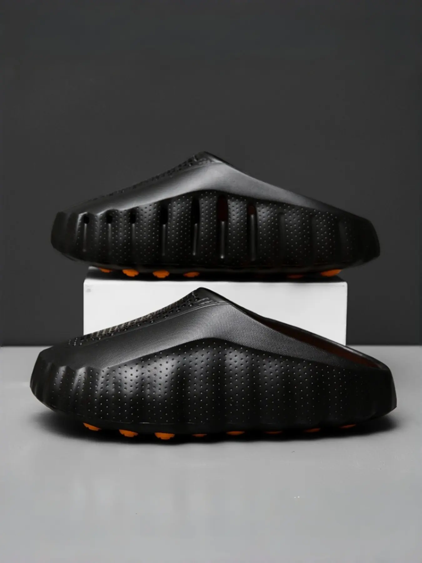 Solid Color Casual Chic Men Mules Metal Lightning Logo Perforated Knit Platform Driving/Daily - PVC Knit, Height Increasing Cushioned Washable Footwear