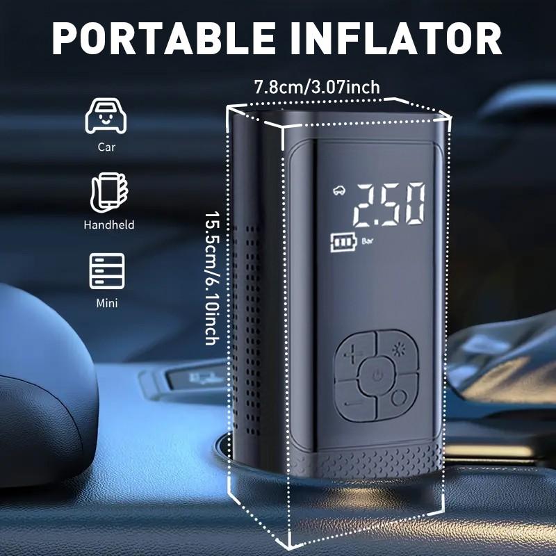 Portable wireless inflation pump, multi-function air compressor, 4500 mAh battery and camping lamp, fast inflation and mini design, suitable for inflating/deflating mattresses, pool pumps, vacuum storage bags, black, Camping accessories