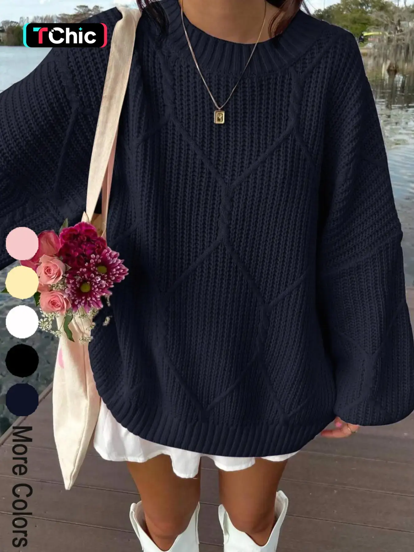 Warm And Cozy Women's Oversized Loose Solid Color Long Sleeve Round Neck Thick Knit Casual Sweater