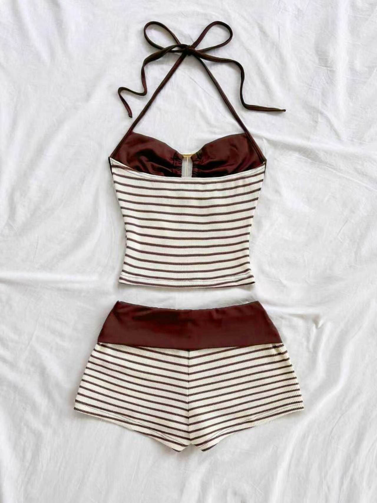 2-Piece Striped Knit Crop Top & Shorts Set, Boho Matching Set, Boho Style, Party Wear, Valentine's Day, Date Night, Beach, Fall Fashion, Beach Outfits Set