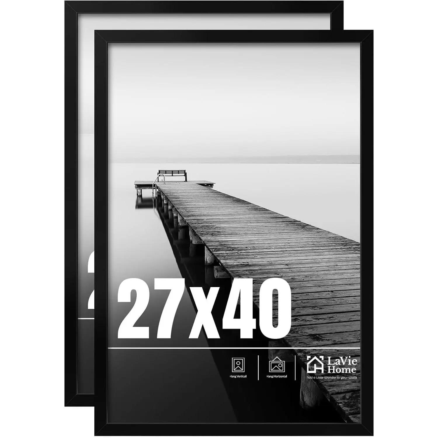 27x40 Picture Frame 2 pack, Display Pictures 27 x 40 Poster Frame, 27x40 Black Photo Frame with HD Plexiglass, Display Frame for Vertical or Horizontal, Classic Collection