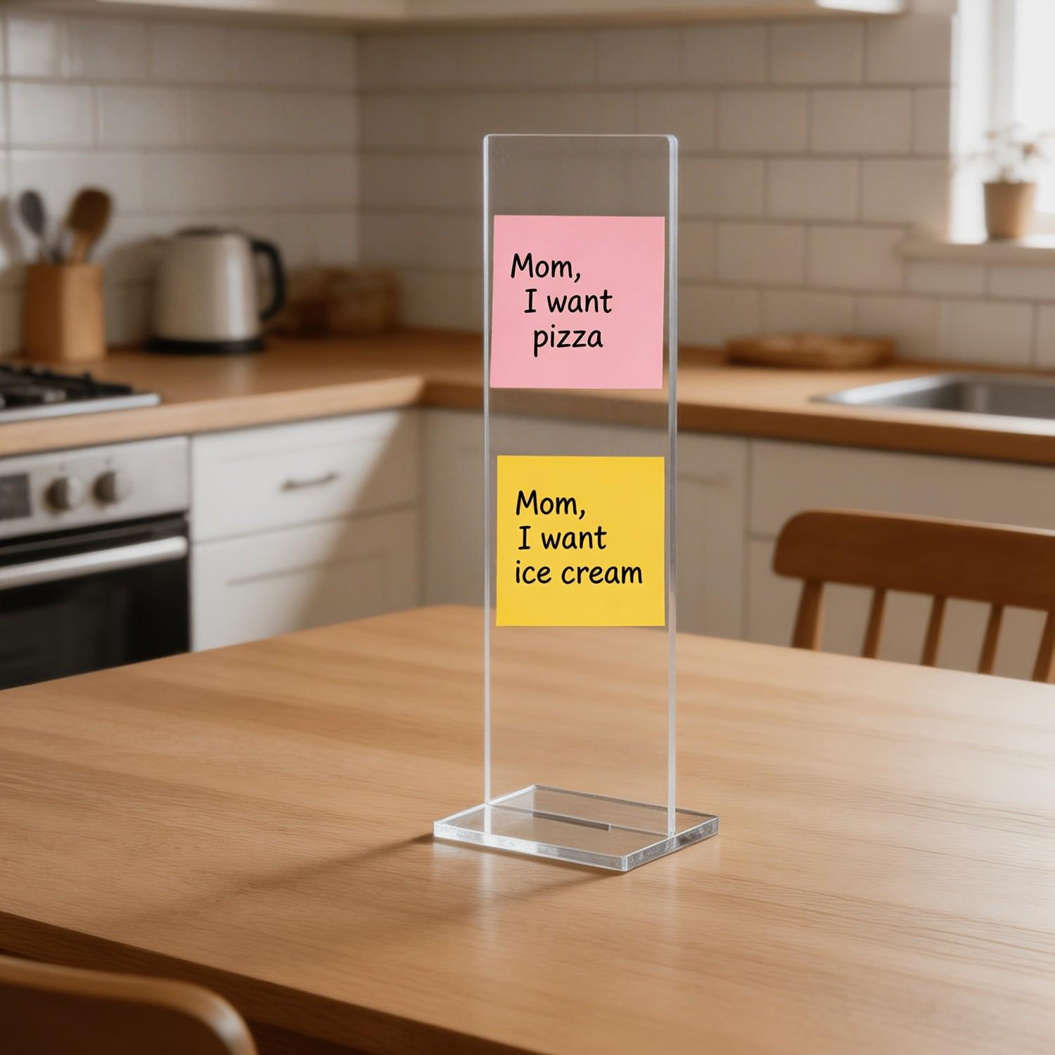 Detachable Transparent Acrylic Memo Board with Stand, Computer Screen Memo Clip, Message Board, Office Desktop Accessory