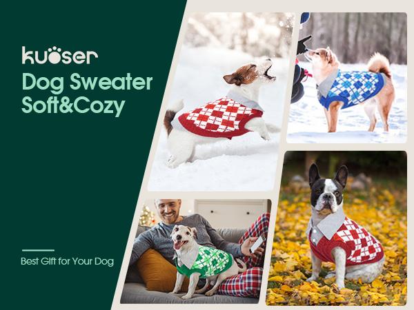 Kuoser Plaid Dog Sweater Warm Clothes, Patchwork Design Pet Dog Knitwear Classic Pullover Puppy Coat Cold Weather Sweatshirts with Leash Hole for Small Medium Cats Dogs Kuoser Plaid Dog Sweater Warm Clothes, Patchwork Design Pet Dog Knitwear Classic Pullover Puppy Coat Cold Weather Sweatshirts with Leash Hole for Small Medium Cats Dogs