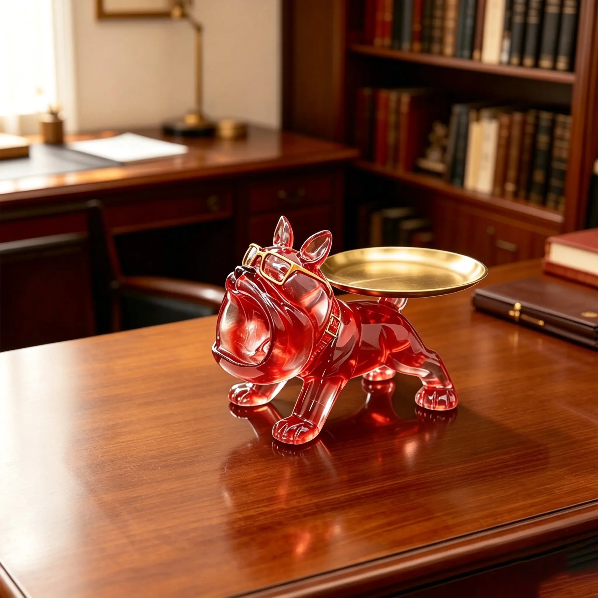 A cute French Bulldog figurine ornament with a tray, for storage and home decoration, multi-purpose sculpture suitable for desktops, offices, living rooms, collectible figurine and a perfect holiday Gift
