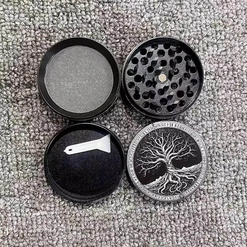 Silver Color Life Tree Pattern Metal Grinder, Portable Compact Four-Compartment Grinder, Multi-Functional Zinc Alloy Crusher, Perfect Birthday Gift