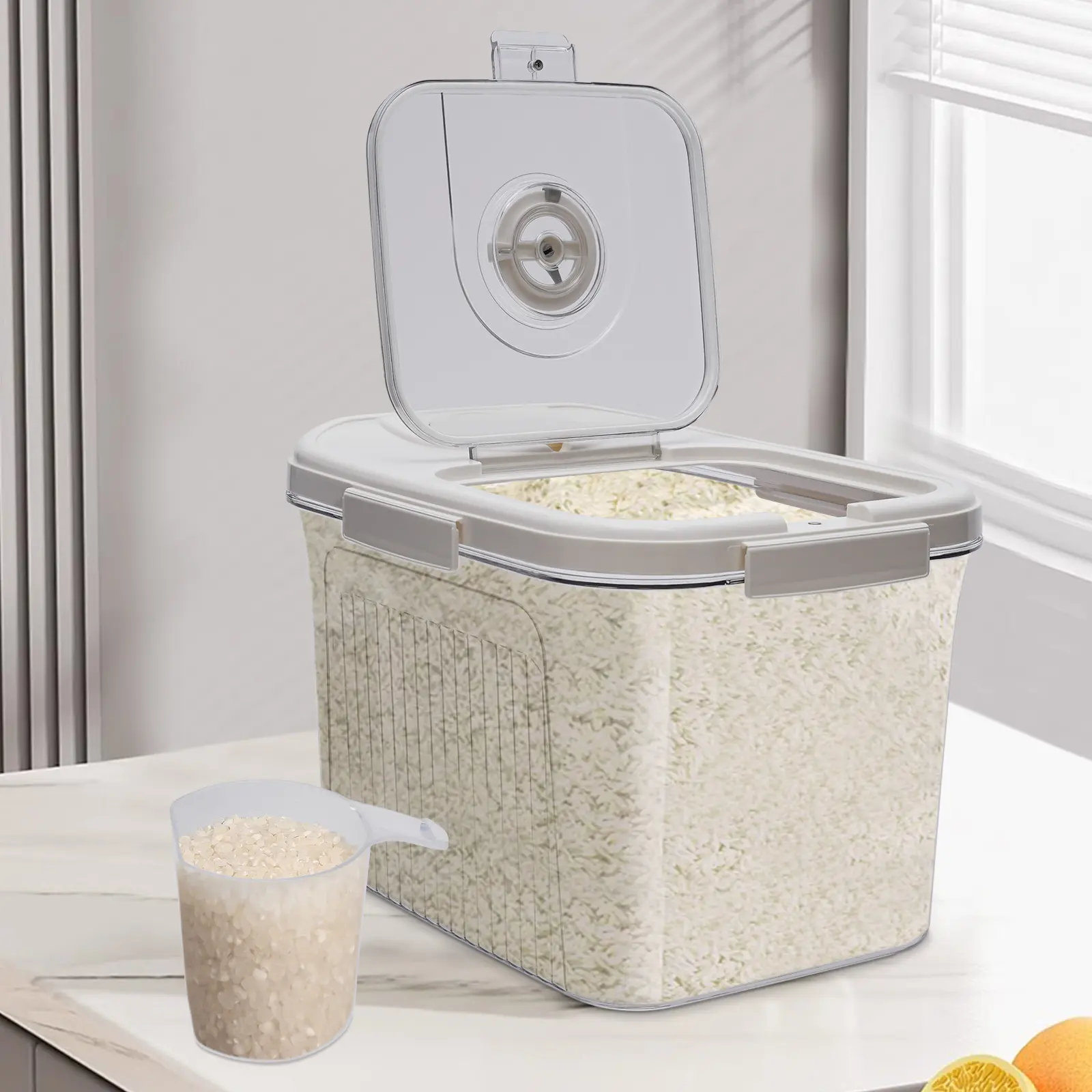 10kg Rice Storage Container with Measuring Cup for Kitchen Pantry Grain Pet Food Use