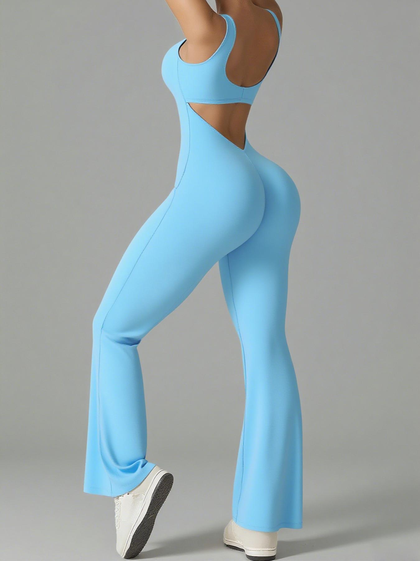 Women's Sporty Backless Yoga Jumpsuit, Workout Jumpsuits, Tight-Fitting Below Ankle Pants, Suitable for All Seasons, Ideal for Sports & Daily Wear