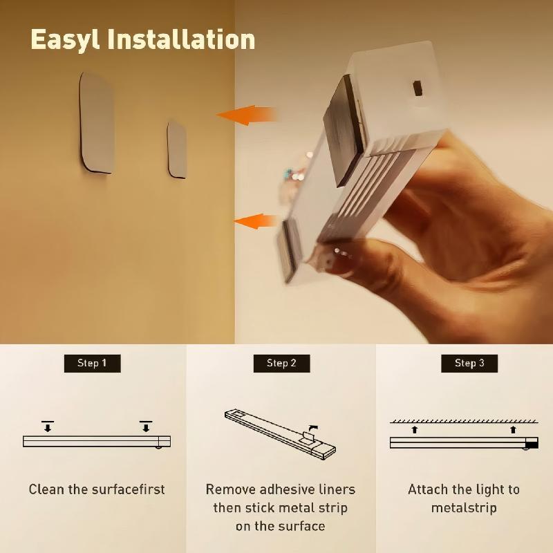 Smart Motion Sensor LED Strip Light, Wireless Magnetic Self-Adhesive Installation, USB Rechargeable Cabinet Drawer Night Light