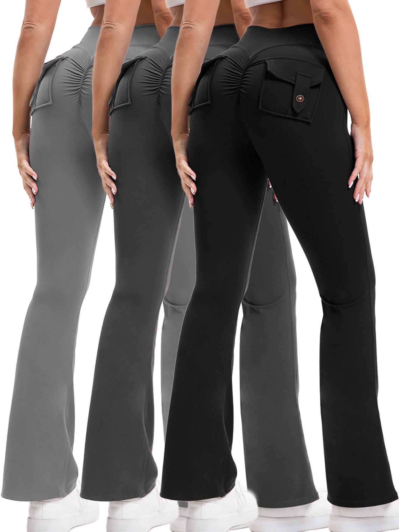 3PCS Women's High-Waisted Boot Style Carved Pleated Buttocks Flare Leggings Stretch Training And Fitness Flared , Super Comfortable Daily Pants shapewear leggings Gym Exercise Leggings