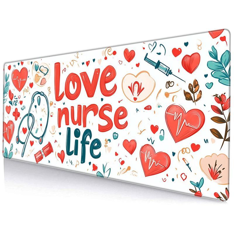 Nurse Life Love Pattern Mouse Pad, Rectangle Gaming Mouse Pad, Office Desk Keyboard Mat for Home Office Desk