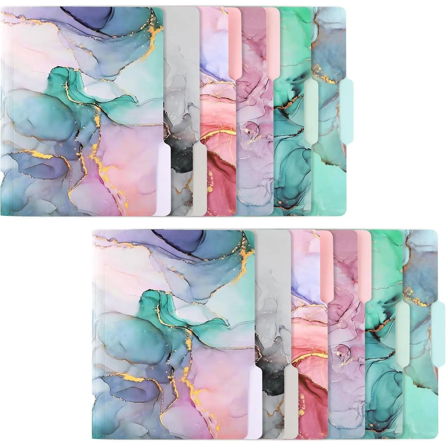 12 Pcs Decorative File Folders,Cute Colored Manilla Folders | Aesthetic File Folders for Documents,8.5x11 Inches Heavy Duty Paper Folders,Back to School&Office Supplies (12, Marble)