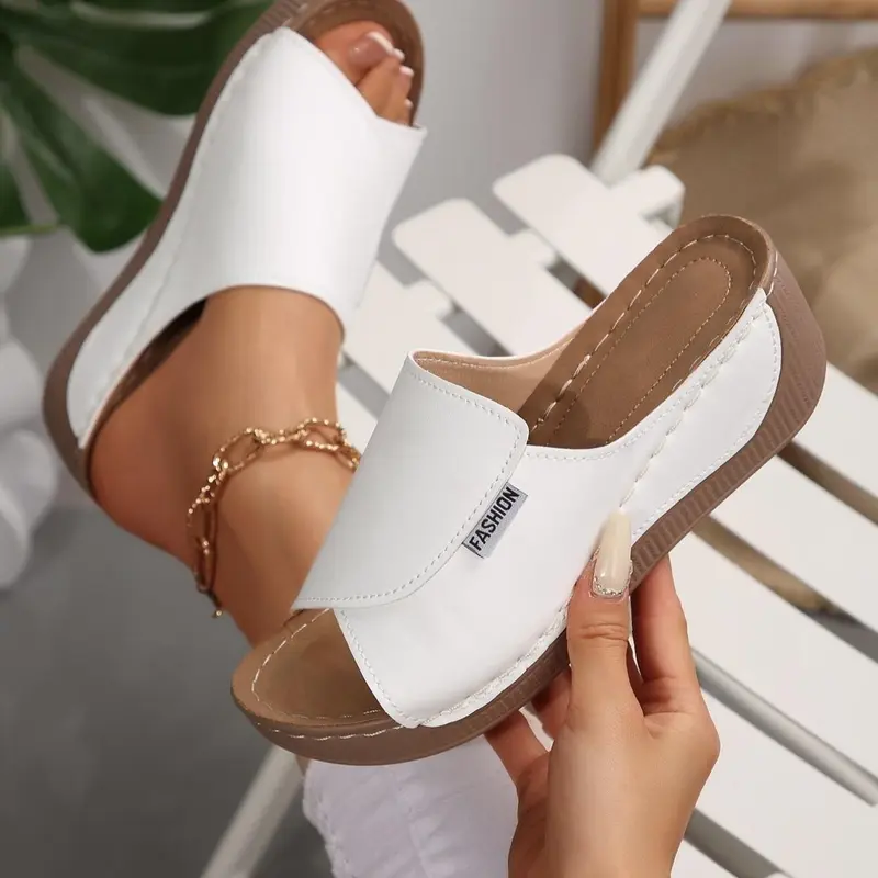 One-Word Heel Sandals, Trendy Commuter Style, Comfortable and Fashionable, PU Leather Upper, Casual All-Season Footwear, Casual Summer Sandals, Comfy Footwear Sandals