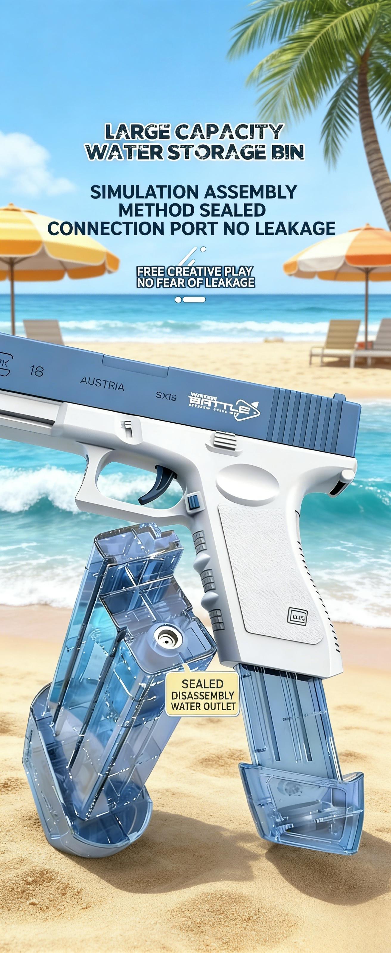 Electric Glock Water Gun, Full-Auto Repeating Water Gun, Large Capacity, Summer Beach Play Toy, Ideal Gift for Kids Who Love Swimming