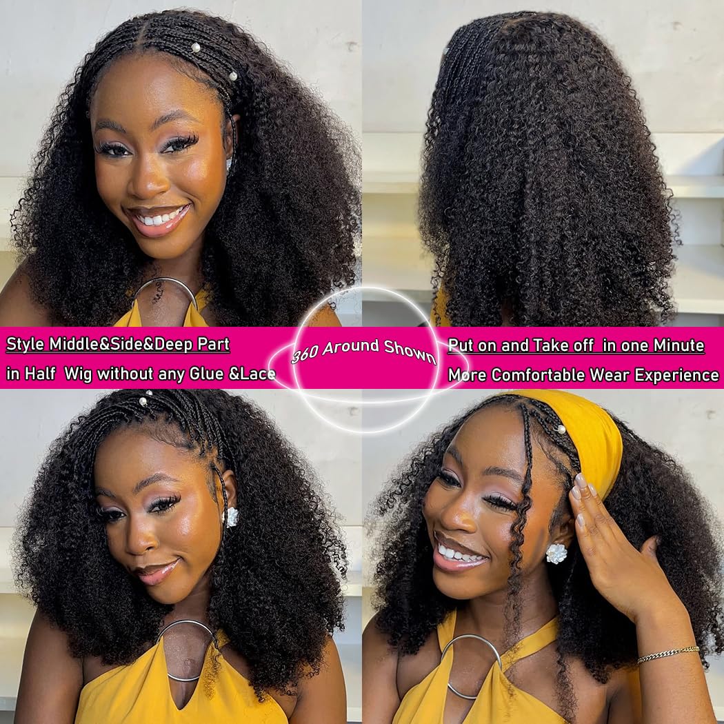 【Half Wig】Bling Hair Human Hair Half Wig for Black Women 200% Density 3 In 1 Half Wig Human Hair 12-32 Inch Spiral Curly Seamless Flip Over Wear and Go Wigs with Drawstring Quick Install Beginners Friendly FallFreshness