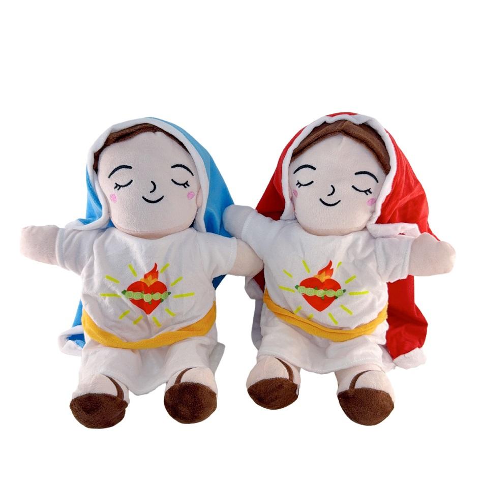 Maria Blue Breathing Jesus Doll Remote Control Lighting Music Sleep Companion Easter Plush Toy  Boy And Girl Christmas Gifts for
