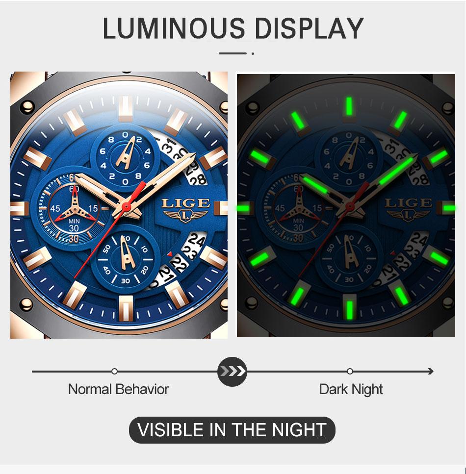LIGE Men Watches Fashion Outdoor Waterproof Men's Sport Quartz Watch With Chronigraph