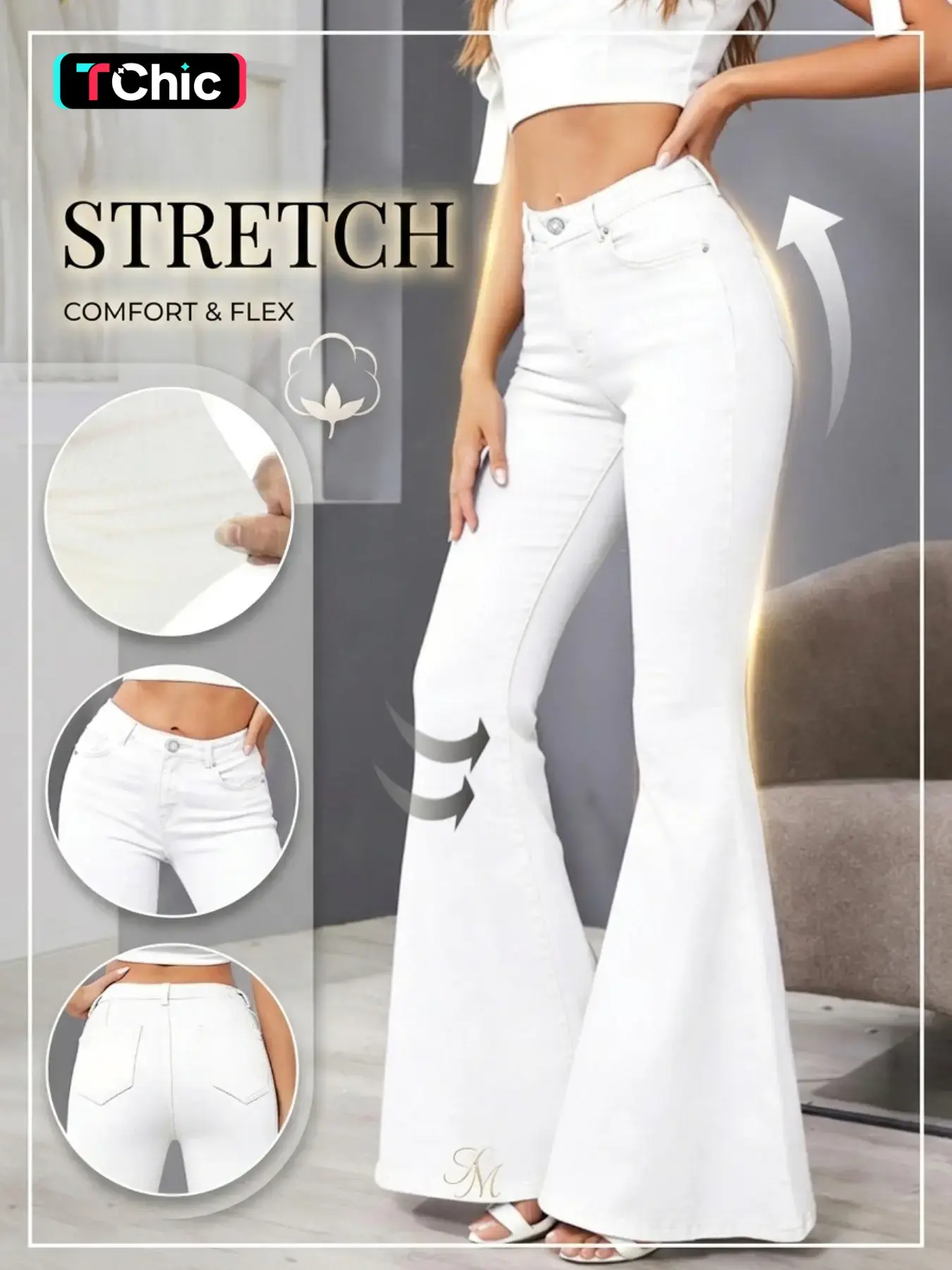 Women Vintage Washed High Waist Super Flare Jeans, Slim Stretch Bell Bottom Denim Jeans, Y2K Streetwear, Casual All Seasons Style