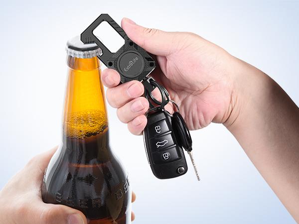 Smart Tracking Tag Keychain - iOS-Only Find My Compatible, Heavy-Duty Carabiner with GPS Bluetooth Tracker, Bottle Opener, Rechargeable Portable Camping Accessories with Loud Speaker, Batteries Included for Car Keys