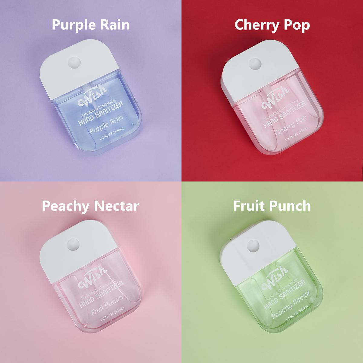 Wish 1.2 fl oz Liquid Hand Sanitizer Spray With Bag, Pocket Hand Sanitizer Bottle, 500-Sprays Each, Portable Hand Sanitizer Spray, 4 Flavors Travel Size Soft Care