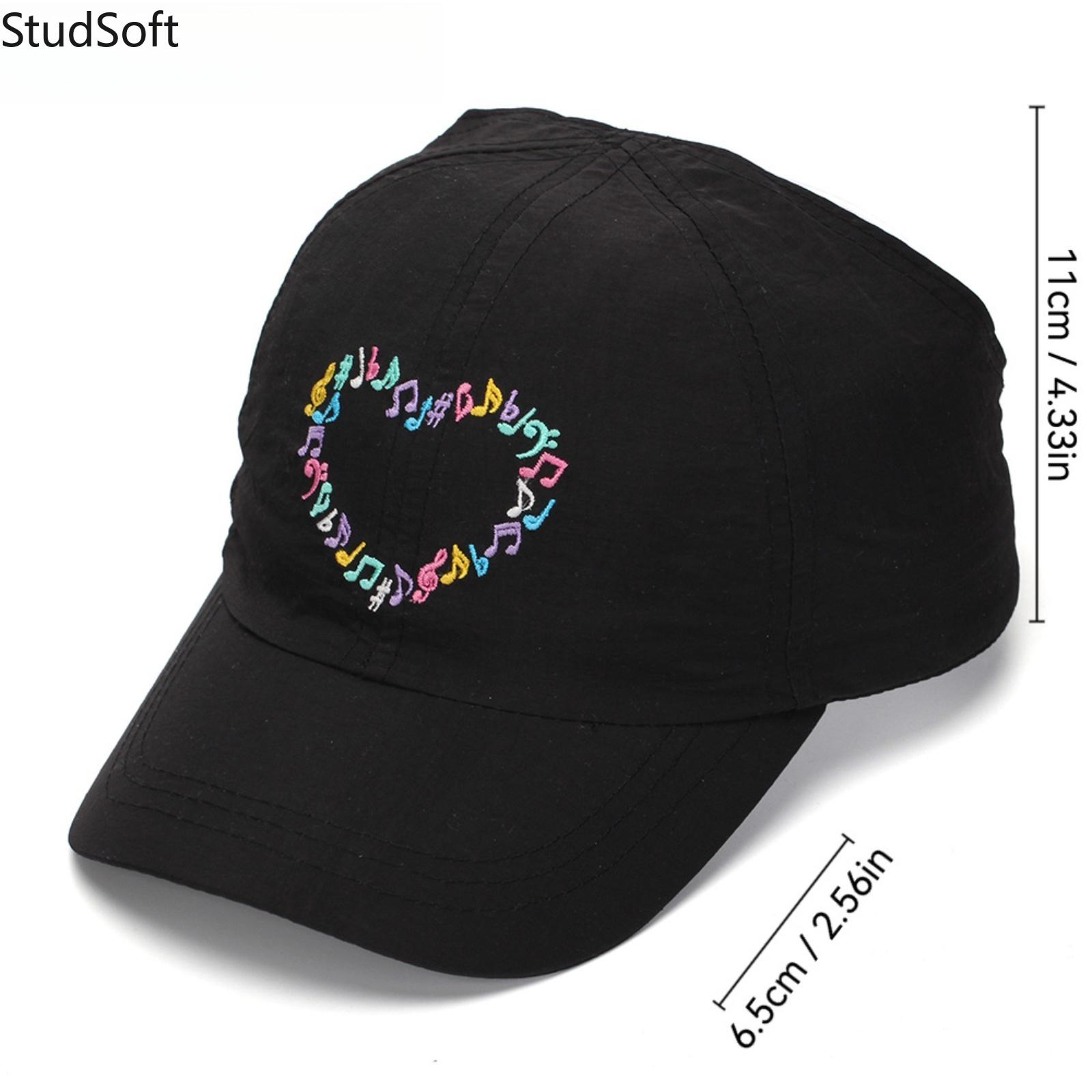 Kids' Cotton Ponytail Baseball Cap with Embroidered Music Note & Heart, Adjustable for Outdoor Casual Sports Wear, Embroidered Adjustable Caps