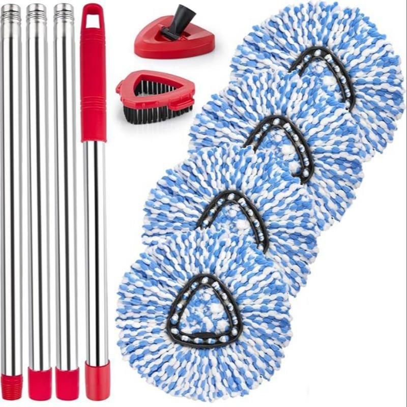 Mop Replacement Accessory Set - Fine Fiber Triangular Mop Head with Handle & Base Design, Compatible with Rotating Spin Mop, Perfect for Household Multi-Surface Hard Floor Scrubbing compatible with O-Cedar/Vileda triangular mop head