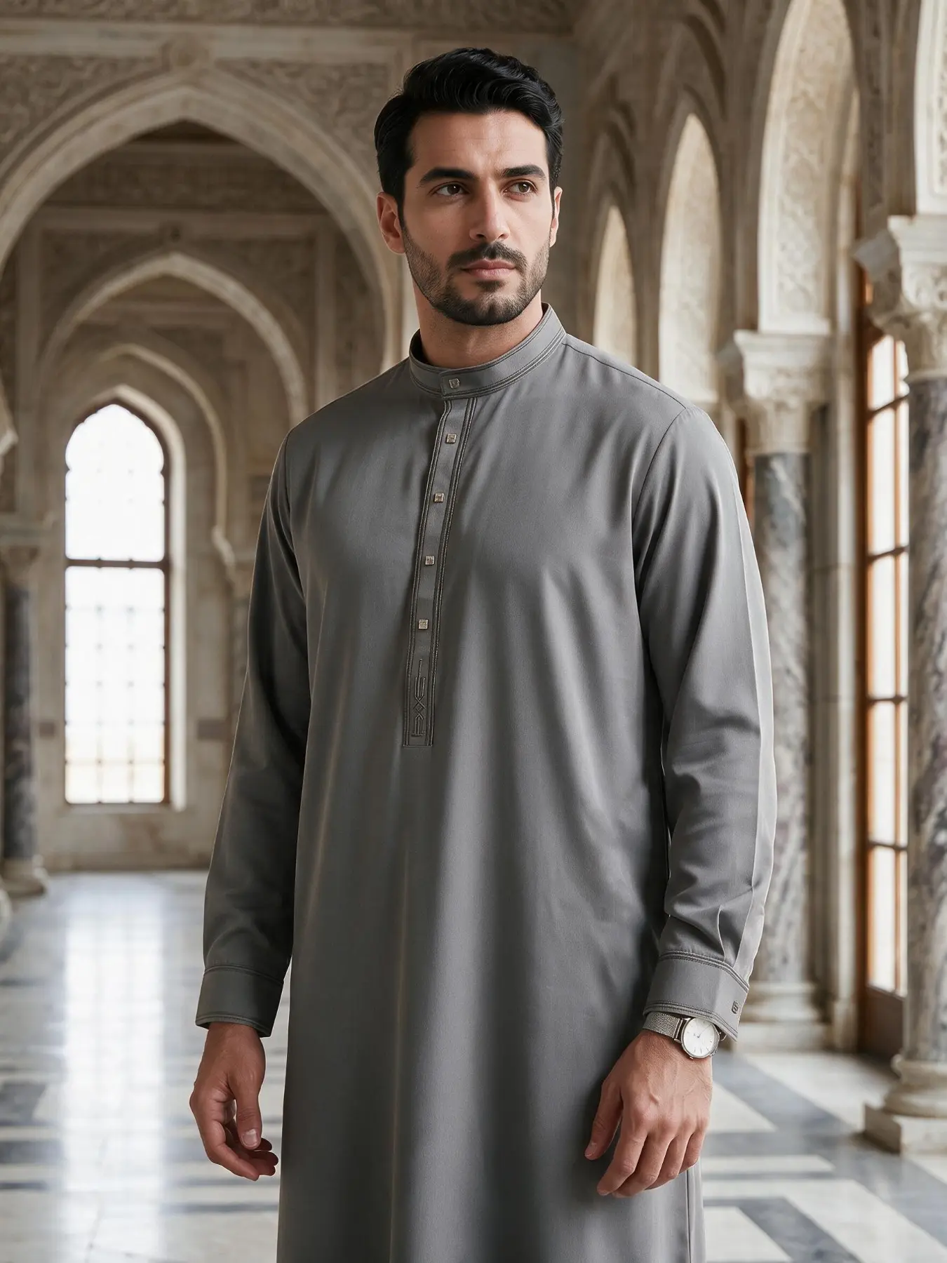 Islamic Traditional Men's Stand Collar Long Robe, Simple Daily Wear, Ramadan Eid Festival Clothing, Perfect Gift for Friends and Family