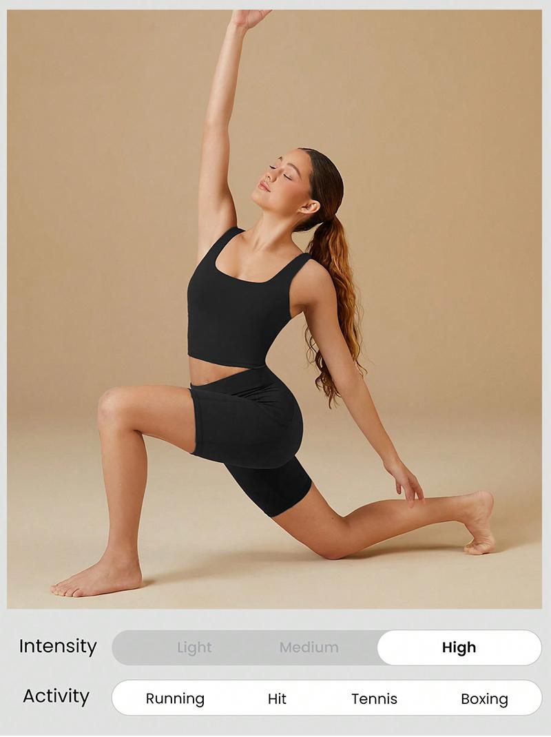 5pcs high-waist pocket yoga shorts, Women's High-Waisted Yoga Shorts with Pockets, Stretchy Fitness Running Cycling Workout Shorts with Tummy Control