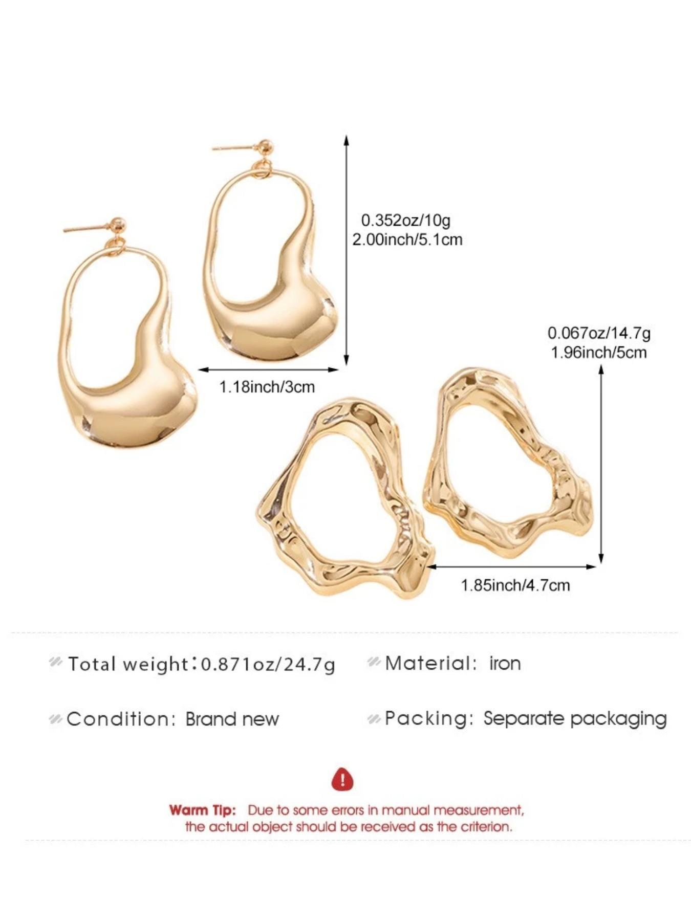 Irregular Metal Lava Earrings Necklace, Vintage Bold Style, 18k Gold Plated, Geometric Design, Fashion Blogger Accessory, Beach Vacation Jewelry