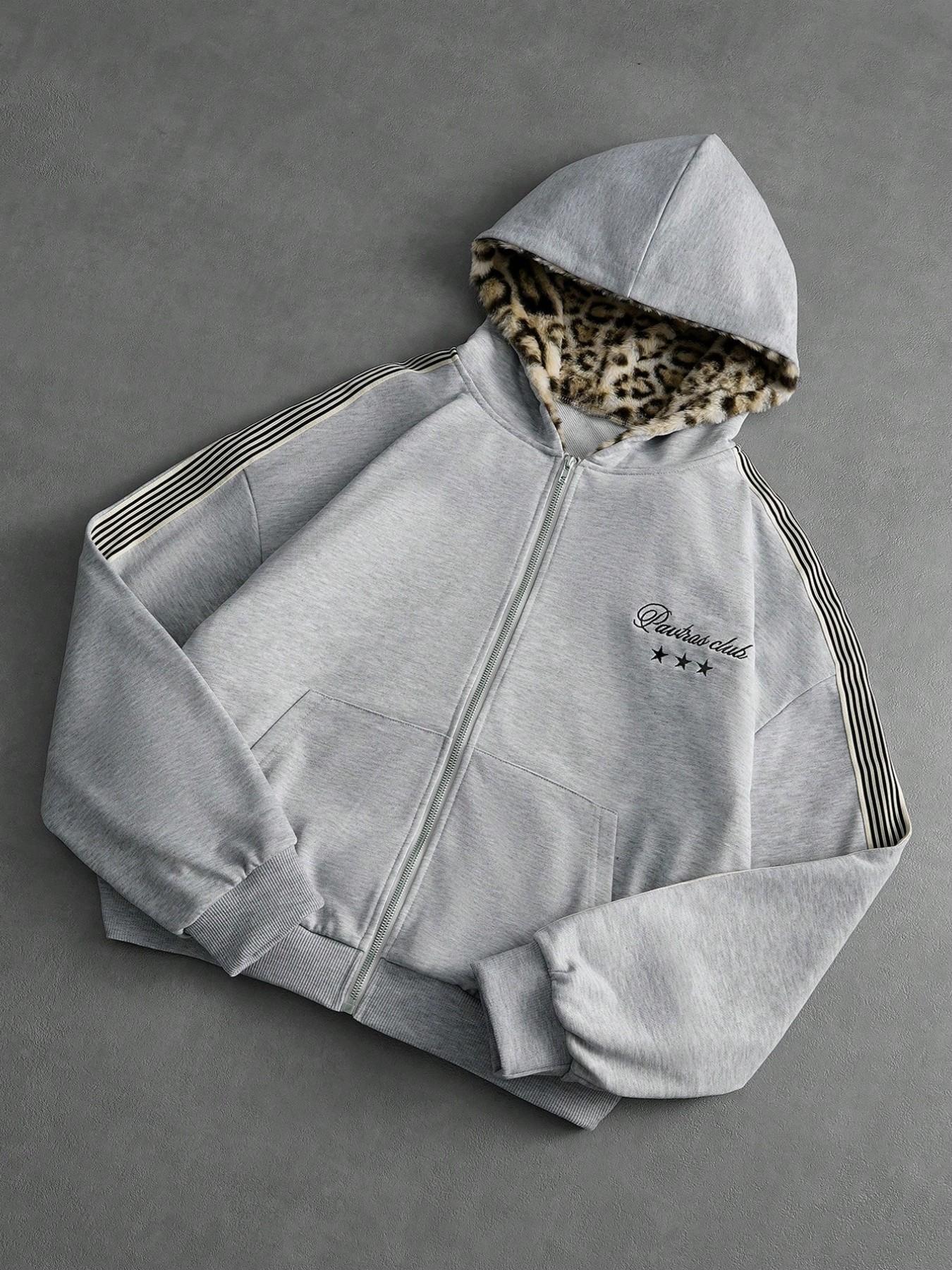 Unisex Leopard Hoodie, Casual Fitted Long Sleeve Pullover, Fall