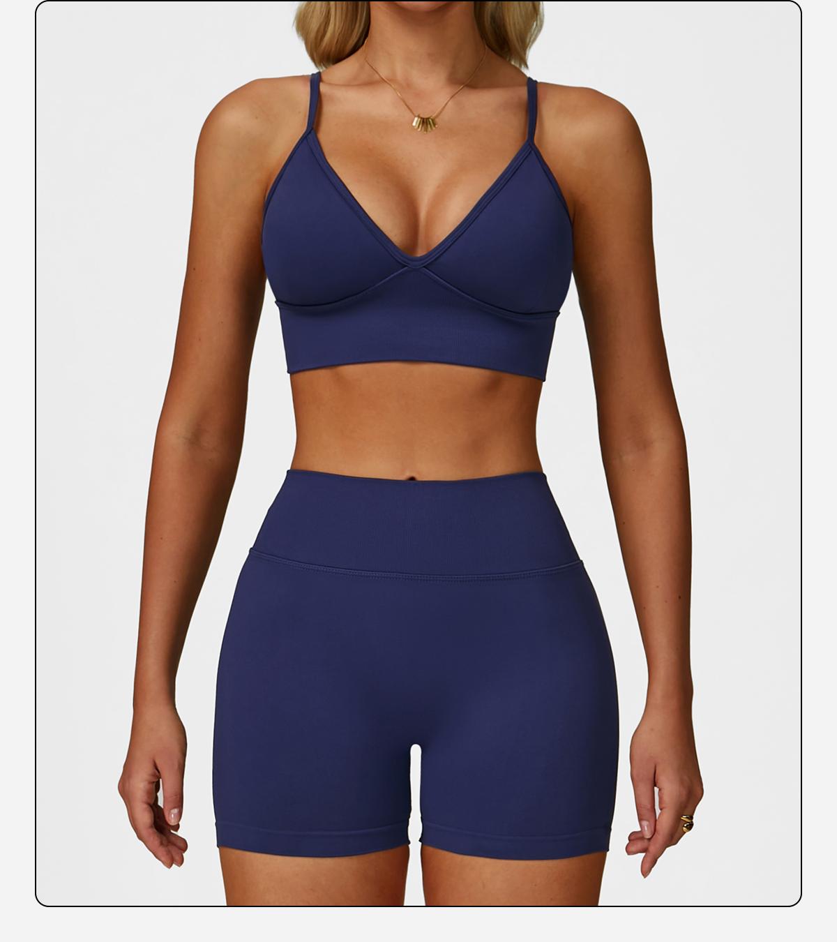 Women's 2 Piece Seamless Yoga Workout Set High Waisted Shorts Sports Bra for Exercise Athletic Breathable Lightweight Compression Activewear Pilates Gym Outfit with Hollow Square Back and Curved Rear Hip SpringStatements