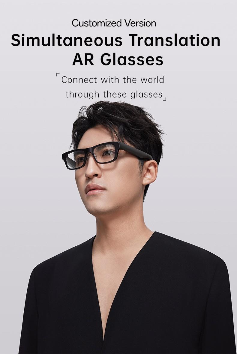 Domars AR Translation Glasses,AI Smart Glasses Real-Time Translator with Languages Support, Synchronized Teleprompter,Smart Blue Light Blocking Glasses with Speakers, Waterproof Bluetooth Eyeglasses for Meeting Discussions Travel, Business & Study