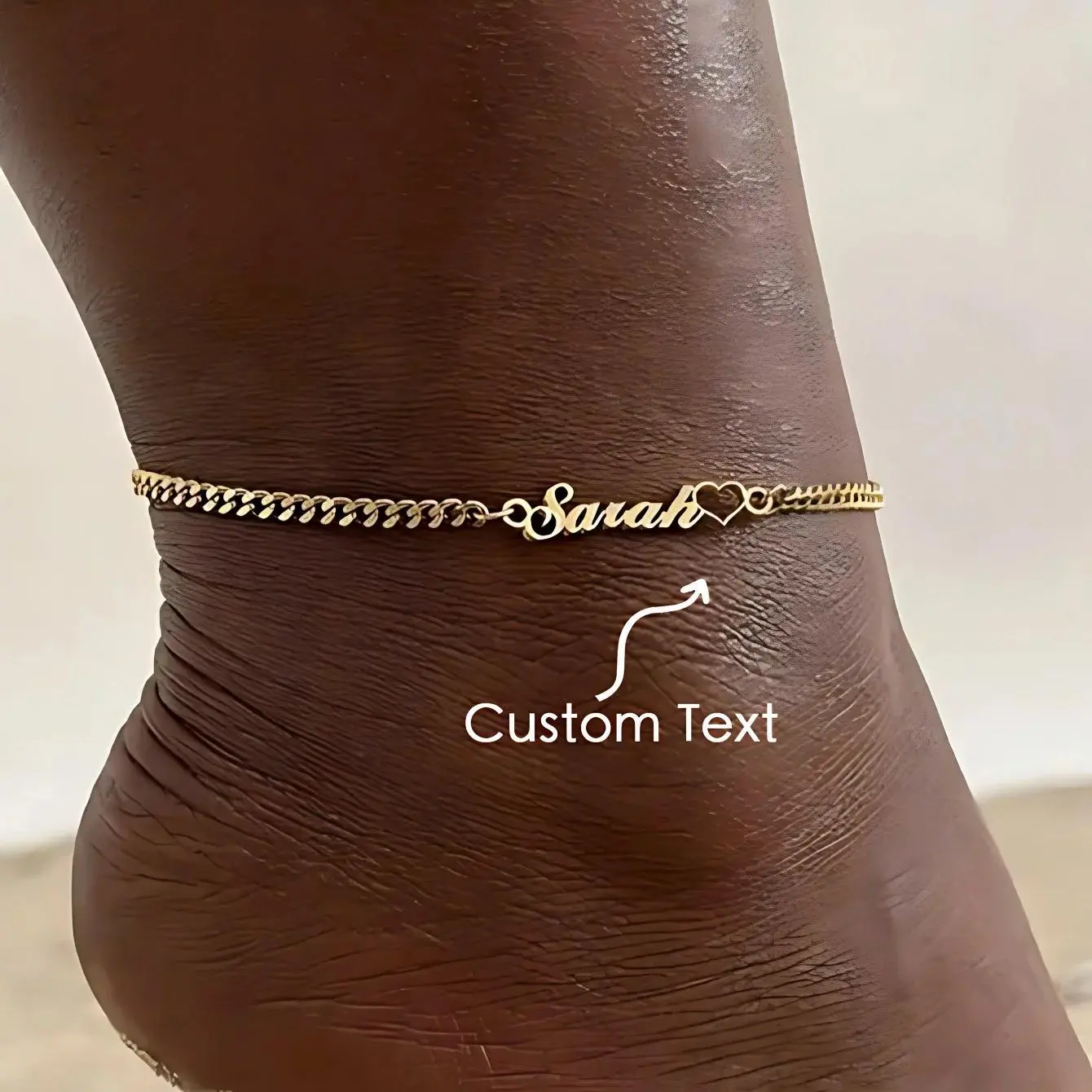 DOREMI Stainless Steel Jewelry Heart Personalized Name Cuban Chain Anklet Gift Jewelry Charm Letters Anklet