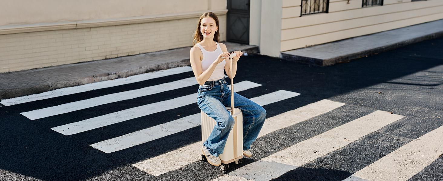 【Flight-Approved】38L Smart Rideable Electric Luggage Scooter - Reinforced Anti-Bend Handle, High-Strength Suspension Wheels & Rust-Resistant