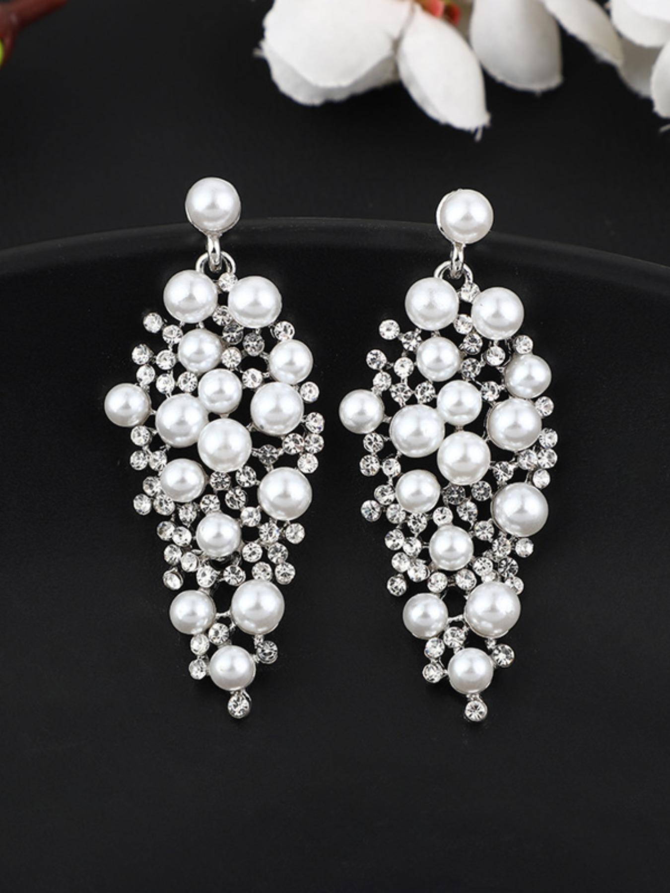 Vintage Pearl Drop Earrings for Women, Elegant Bridal Wedding Earrings with Cubic Zirconia, Luxury Dangle Earrings for Prom Party, Fashion Jewelry Gift for Bridesmaid