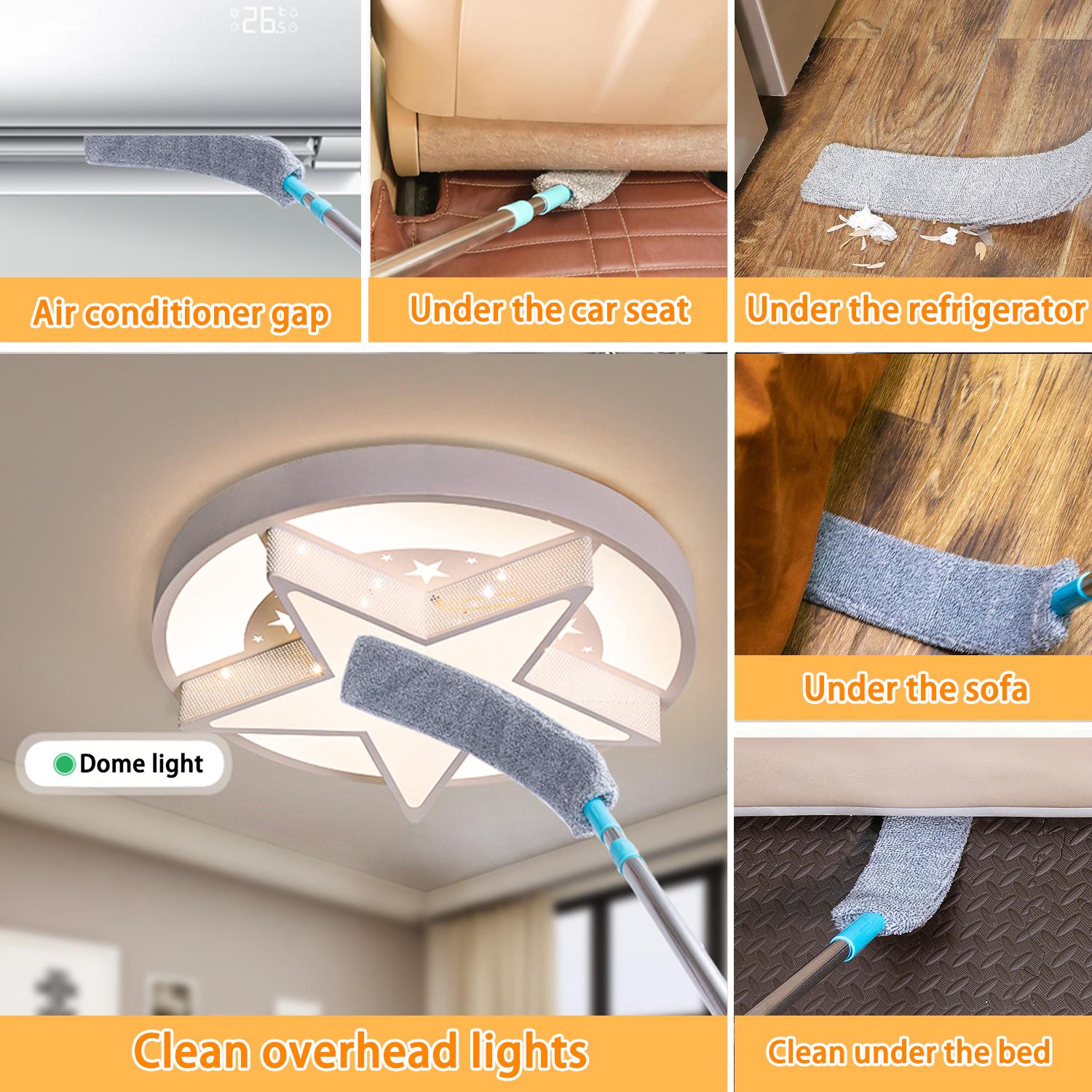 Retractable Gap Dust Cleaner Extendable 59" Duster with 2 Microfiber Cloths Soft Bristles for Delicate Surfaces Heavy-Duty Stainless Steel Locking Design Perfect for Under Furniture Bed Kitchen & Living Room Cleaning Home Care Supply Reusable Tool