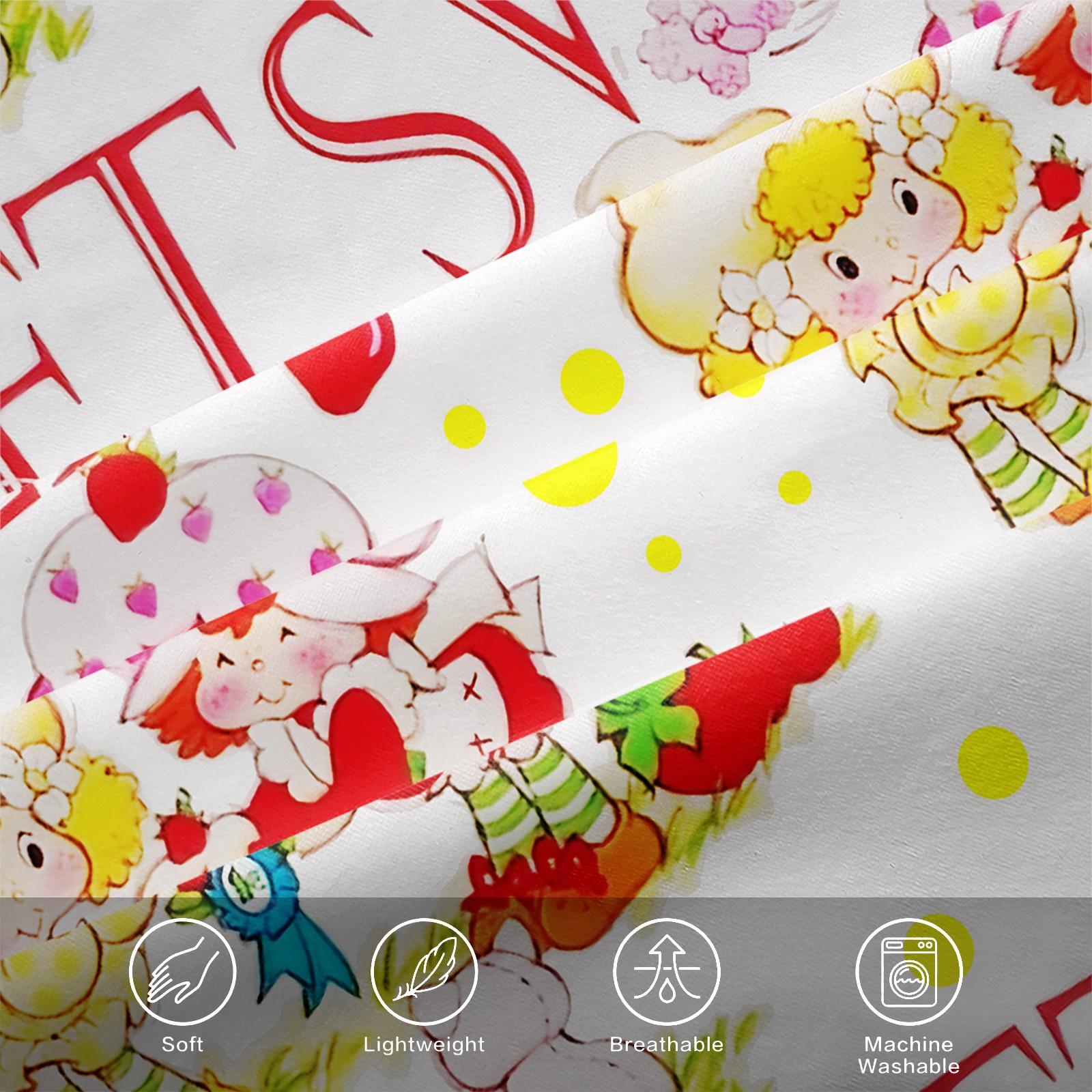 Strawberry Shortcake Sweet Fitted Sheet Set, 1 Fitted Sheet + 2 Pillowcases - 3 Pcs Soft Breathable Bedding with Deep Pocket, 360° All-Round Wrap, Wrinkle Resistant, Cute Cartoon Bed Sheets for Girls Bedroom, Full Size