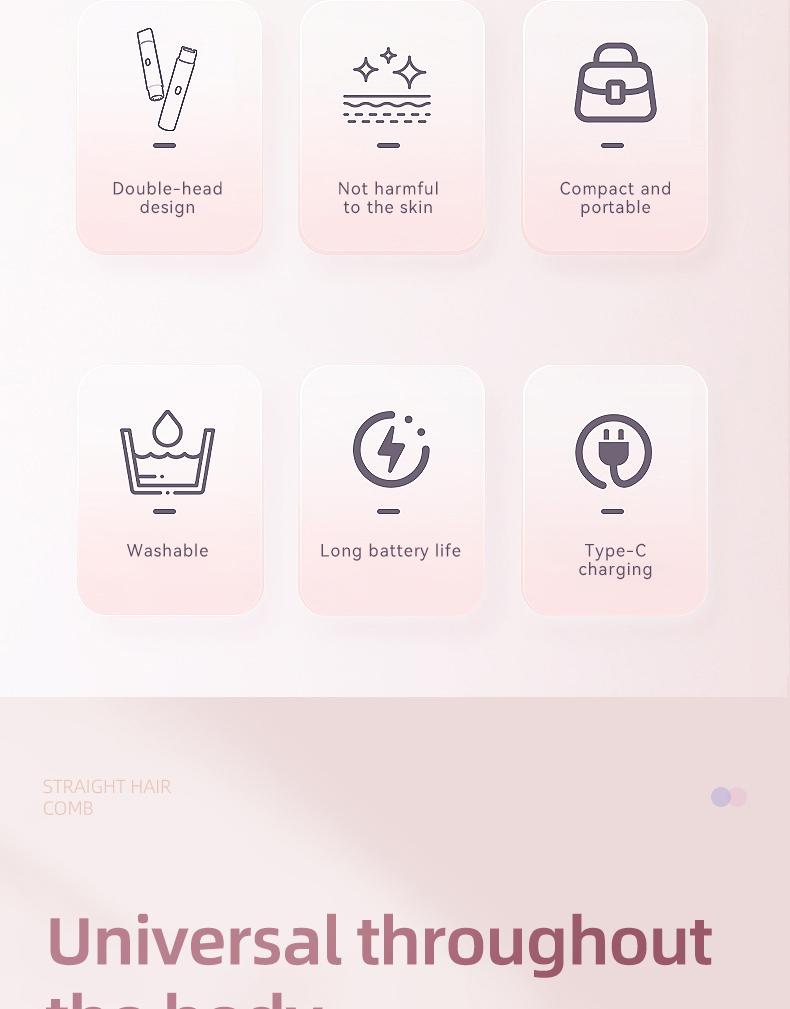 Portable 2-in-1 double-head electric shaver, USB charging, cordless dry and wet dual-use gentle and skin-friendly, suitable for body and face, unisex bikini trimmer