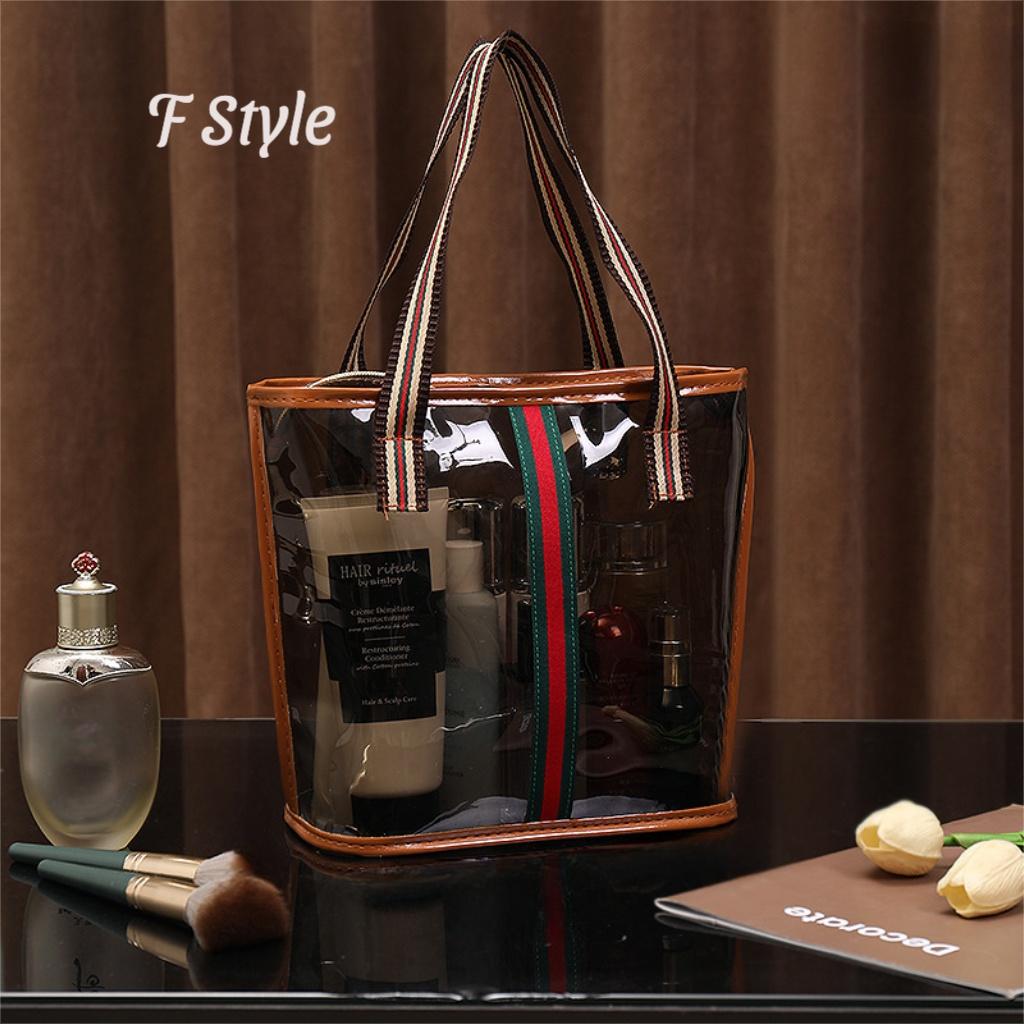 Vintage Luxury 1/6 Counts Large Capacity Transparent Makeup Bag Portable Cosmetic Storage for Toiletries & Cosmetics Multi-Functional Tote Travel Organizer