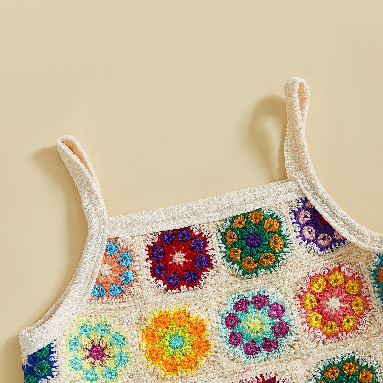 Toddler Girls Two Piece Outfits Crocheted Flowers Fruit Ruffled Camisole Tops Elastic Waist Long Pants Baby Children Summer Clothes #Summervibes